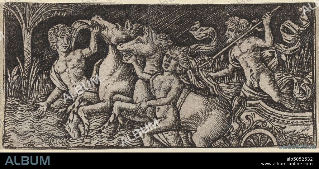 Peregrino da Cesena, (artist), Bolognese, active c. 1490/1520, The Triumph of Neptune, c. 1490/1510, niello print, sheet: 2.8 x 6.1 cm (1 1/8 x 2 3/8 in.).