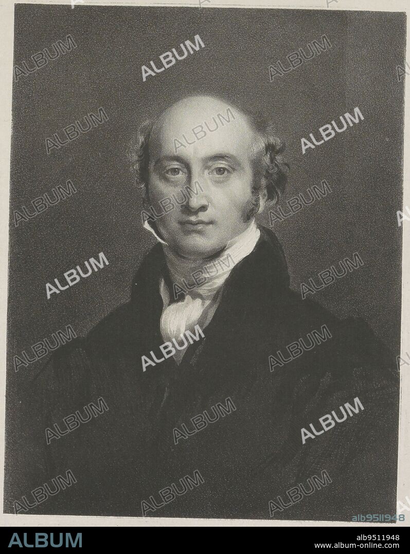 Wearing a black coat with a white tie and white collar, Portrait of George Canning, print maker: Wilhelmus Cornelis Chimaer van Oudendorp, Thomas Lawrence, printer: Nederlandsche Maatschappij van Schoone Kunsten, print maker: Netherlands, England, printer: The Hague, 1840 - 1843, paper, h 355 mm - w 275 mm.