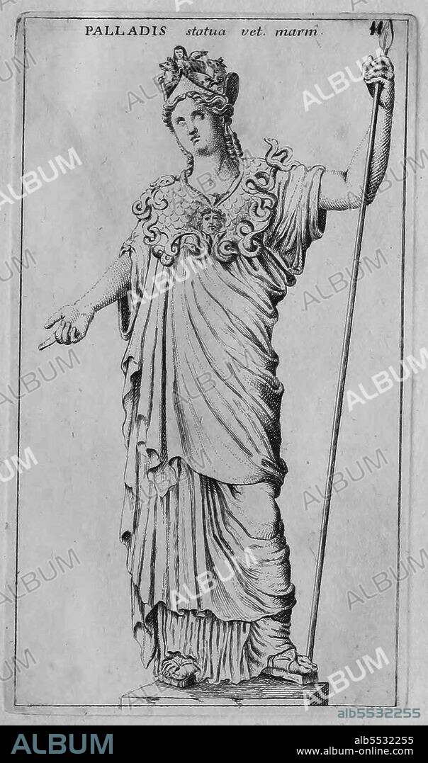 Die romische Gottin Pallas, Palade, Marmorstatue aus dem antiken Rom, aus Calcografia di Roma, Serafino Giovannini, 1779 .