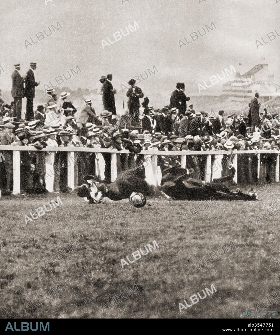 Emily Wilding Davison, 1872 – 1913. Militant women's suffrage activist who threw herself under the King's horse Anmer, during the Epsom Derby of 1913. From The Story of 25 Eventful Years in Pictures published 1935.