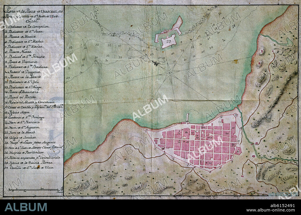 PLANO DE LA PLAZA DE VERACRUZ,PUERTO Y CASTILLO S JUAN DE ULUA-MEXICO.