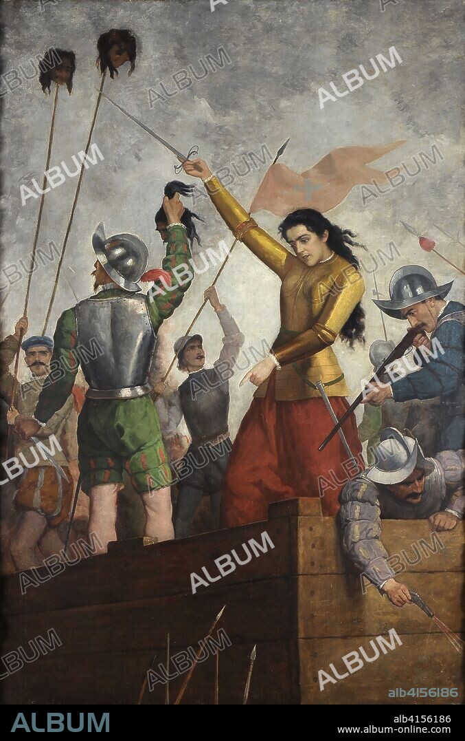 JOSÉ MERCEDES ORTEGA. José Mercedes Ortega. Inés de Suárez en la defensa de Santiago, Óleo sobre tela
206 x 138 cm.