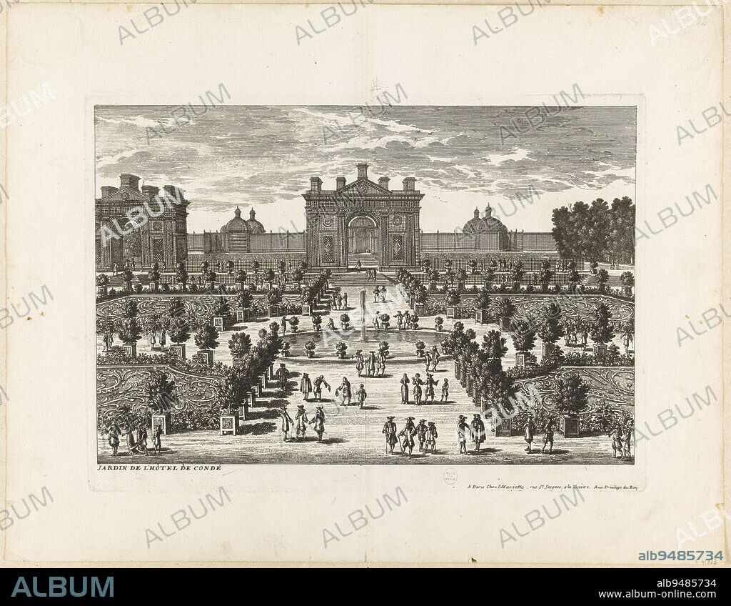Jardin de l'hôtel de Condé, Perelle, Nicolas, Graveur, Mariette, Jean, Editeur d'estampes, About 1680, 3rd quarter of the 17th century, Graphic arts, Print, Etching, Paris, Paris, Height: 30.8 cm, Width: 39.5 cm, Dimensions - Board cut:, Height: 22 cm, Width: 30.6 cm.