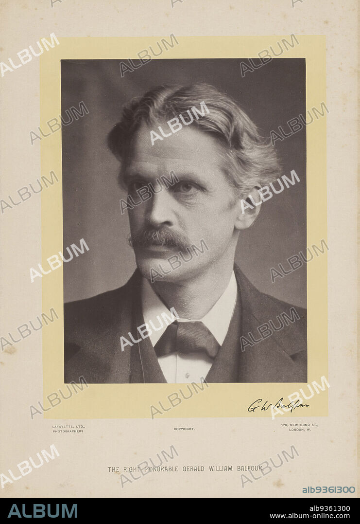 Portrait of Gerald William Balfour (1853-1945), English statesman, Portrait of Gerald William Balfour (1853-1945), English statesman. Man with suit, gray hair and mustache., Lafayette (mentioned on object), London, c. 1890 - c. 1910, paper, cardboard, height 223 mm × width 168 mmheight 367 mm × width 263 mm.