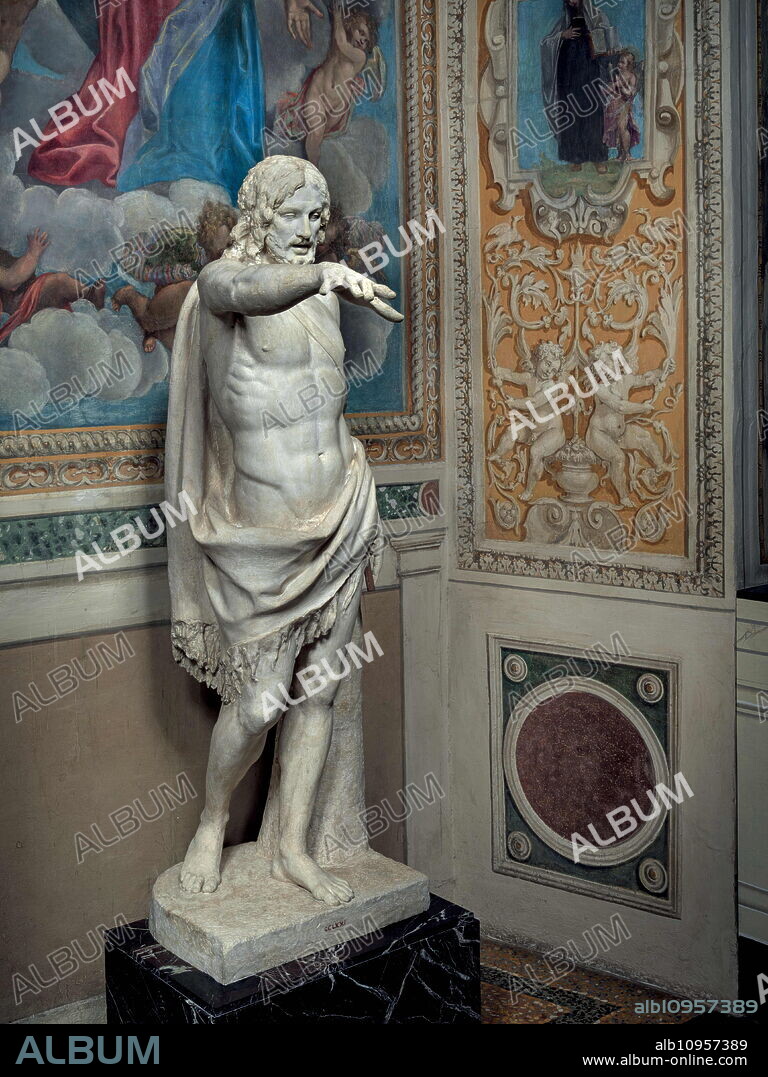 Saint John the Baptist, Jean Antoine Houdon, 1767-1768, XVIII century, plaster sculpture, 174 cm.. Italy, Lazio, Rome, Galleria Borghese. Whole artwork view. Blessing Saint John the Baptist with fur on his hips (Credit Image: © Luciano Romano/Mondadori Portfolio via ZUMA Press).
