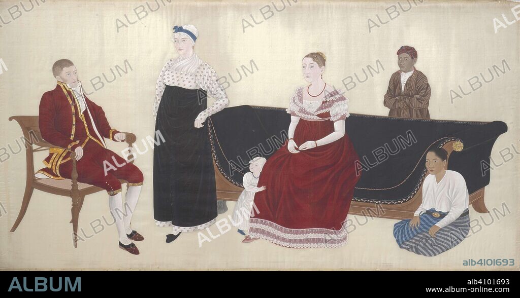 KEIGA KAWAHARA and ISHIZAKI YUSHI. Portrait of the Cock Blomhoff Family. Dating: 1817. Place: Japan. Measurements: h 95.7 cm × w 173.3 cm × d 3.3 cm.