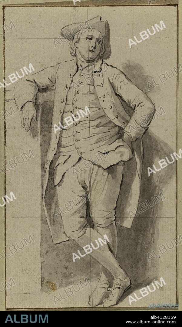 Standing on his arm leaning man with stitch. Draughtsman: anonymous. Dating: 1700 - 1799. Place: Netherlands. Measurements: h 160 mm × w 91 mm.