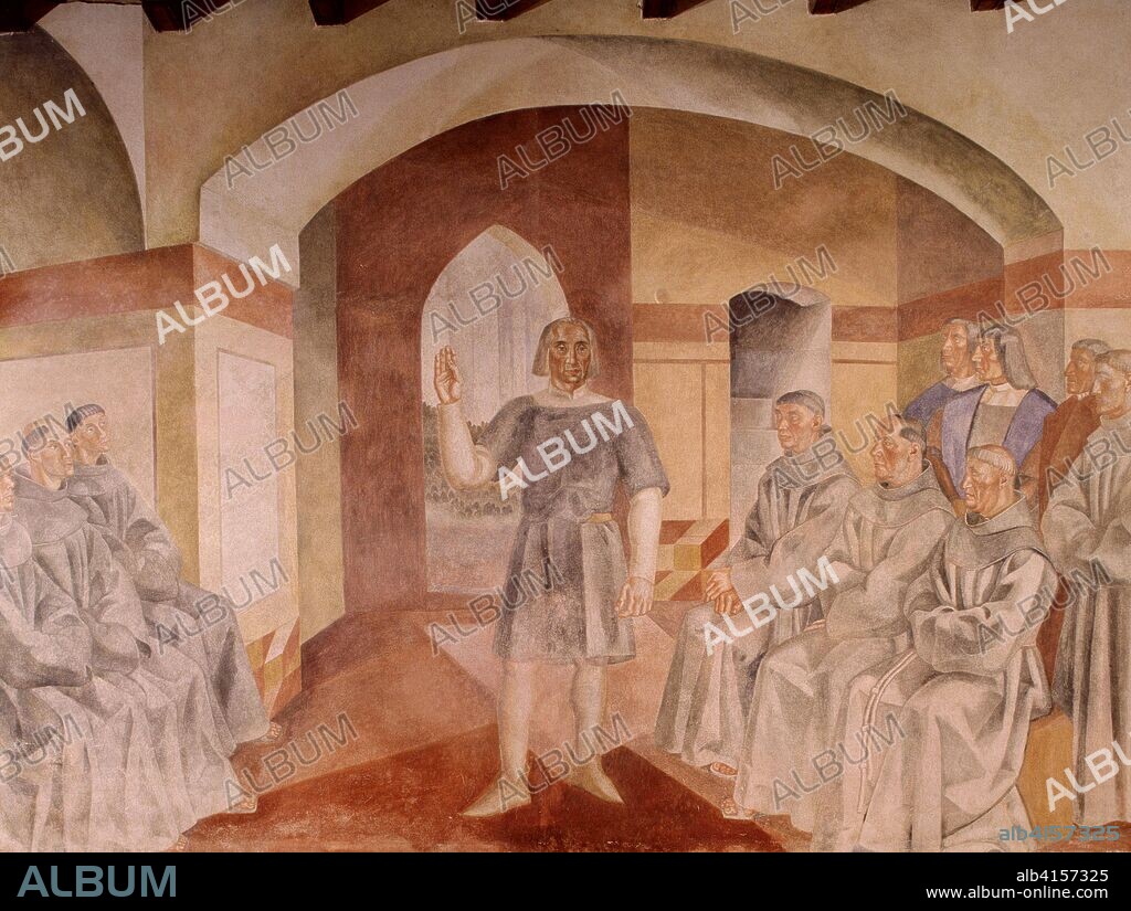 DANIEL VAZQUEZ (1882-1969). COLON, CRISTOBAL NAVEGANTE GENOVES. 1451-1506 " COLON EN LA RABIDA ": FRESCO SOBRE EL DESCUBRIMIENTO EN EL MONASTERIO DE LA RABIDA (HUELVA) POR DANIEL VAZQUEZ   ATENCION: AUTOR CONTEMPORANEO SUJETO A COPYRIGHT ©. EL CLIENTE FINAL ES RESPONSABLE DE LA GESTION DE LOS DERECHOS DE AUTOR CON LAS SOCIEDADES EXISTENTES DE GESTION DE DERECHOS O DIRECTAMENTE CON LOS ORGANISMOS TITULARES DE LOS MISMOS.