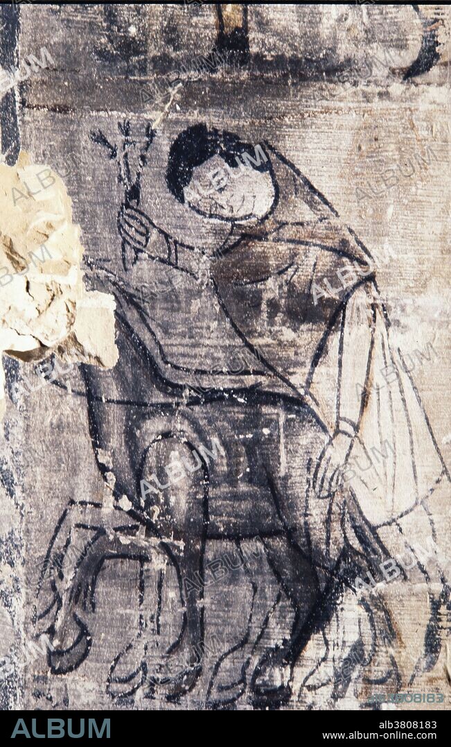 Castillo de Alcañiz, siglo XIV, pintura mural gótica (pinturas del interior antes de la restauración). Teruel, España.