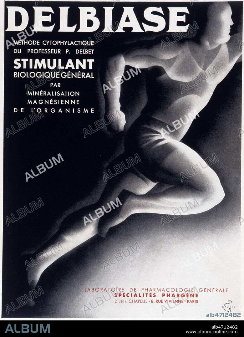Homme en pleine course. Publicite pour le stimulant Delbiase, vers 1930. Credit : Collection KHARBINE-TAPABOR.