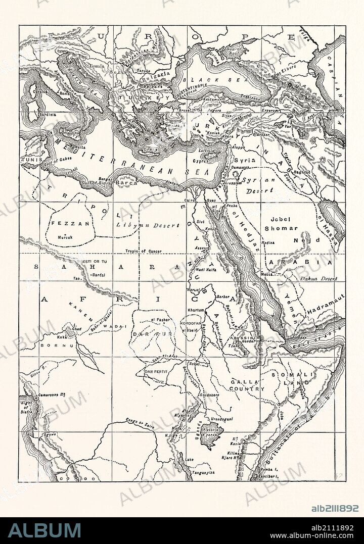 MAP OF SOUTH EASTERN EUROPE, WESTERN ASIA, AND NORTHERN AND CENTRAL AFRICA.