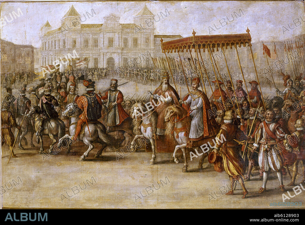 JUAN DE LA CORTE (1585-1662). ENTRADA EN BOLONIA DE CARLOS V Y EL PAPA CLEMENTE VII EN 1529 EN LOS ACTOS DE SU CORONACION COMO EMPERADOR - SIGLO XVII - BARROCO ESPAÑOL.
