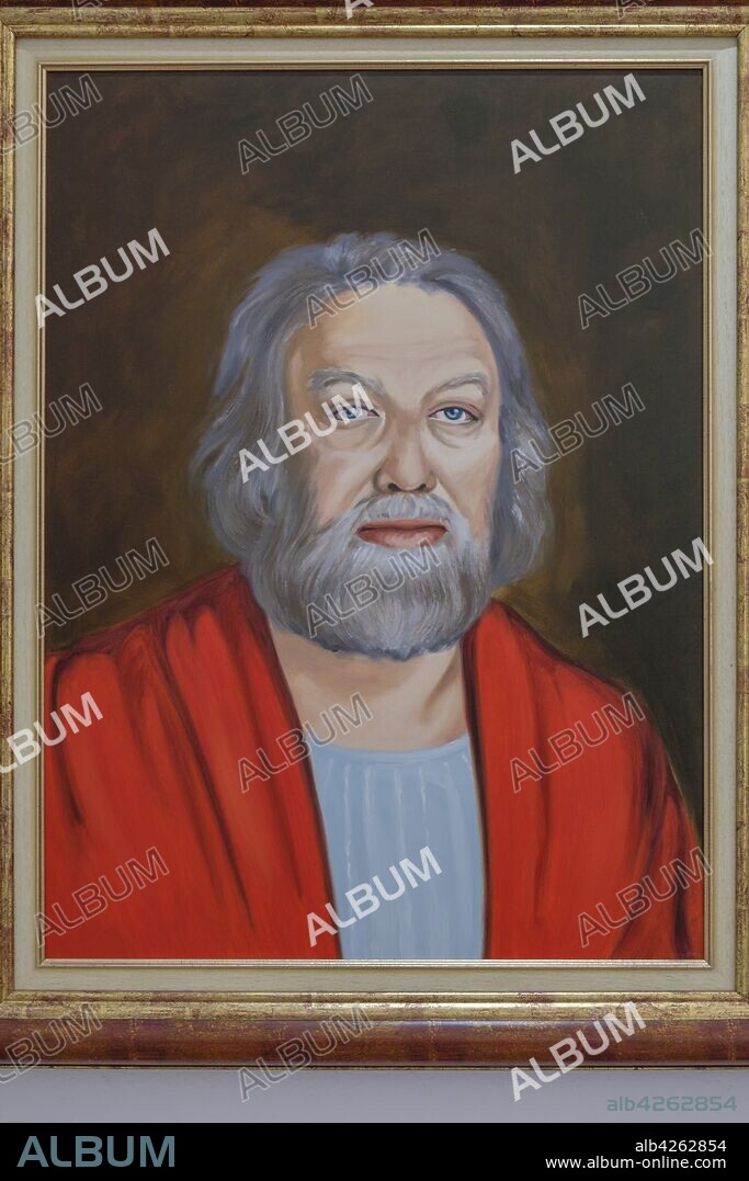 retrato robot de Cristobal Colom, casa museo de Cristobal Colón, Ibiza, balearic islands, Spain.