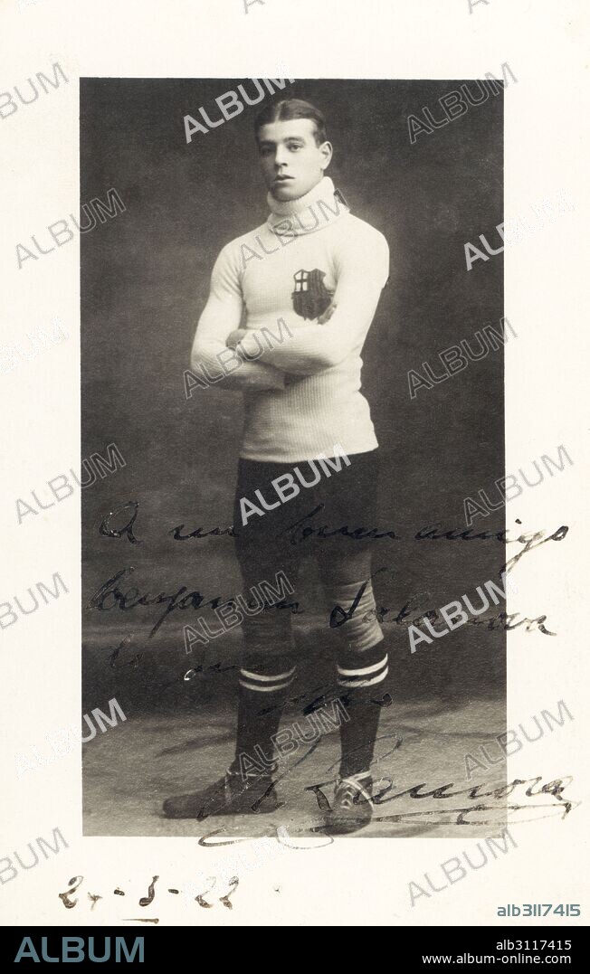 Ricardo Zamora Martínez (1901-1978), futbolista catalán. Fotografía autografiada de 1922.