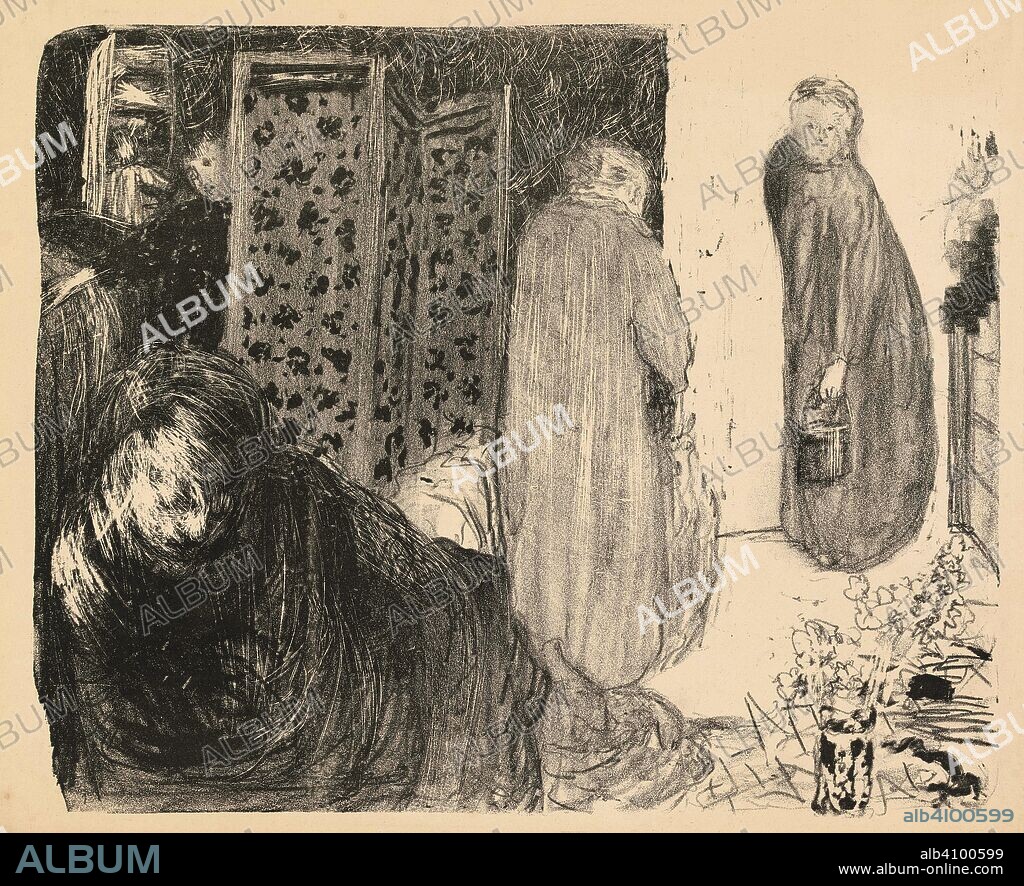 EDOUARD VUILLARD. Interior with a Screen (L'intérieur au paravent). Dimensions: 27.7 cm x 38.1 cm, 25.2 cm x 31 cm.