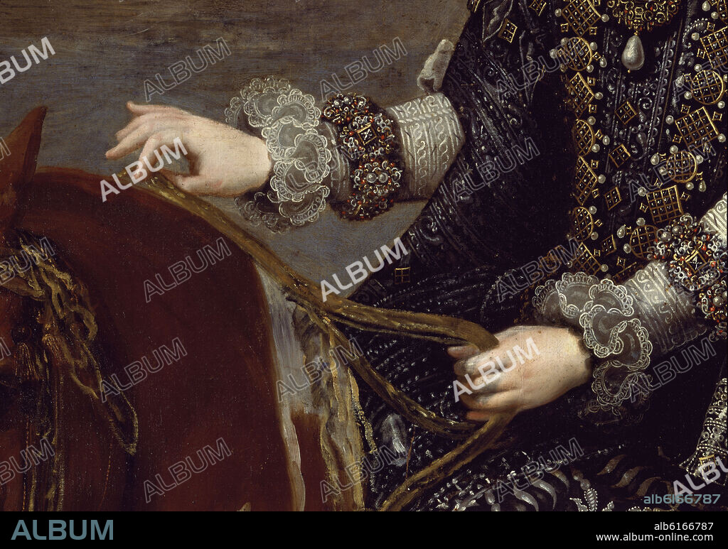 DIEGO VELAZQUEZ (1599-1660). LA REINA MARGARITA DE AUSTRIA A CABALLO - DETALLE DE LAS MANOS DE LA REINA - 1628-1635 - OLEO/LIENZO - BARROCO ESPAÑOL - NP 1177 - CONJ.
