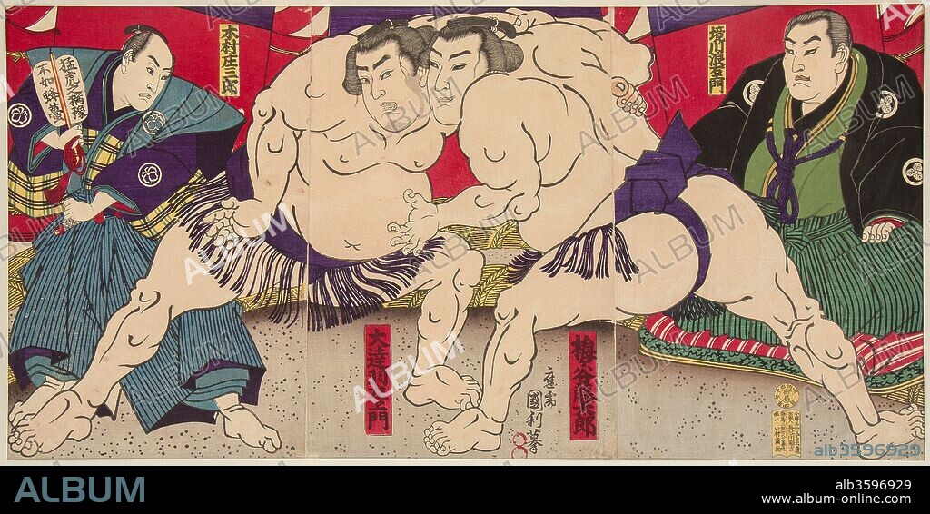 UTAGAWA KUNITOSHI. Wrestling match Umegatani Rodachi vs Kimura Shonosuke.