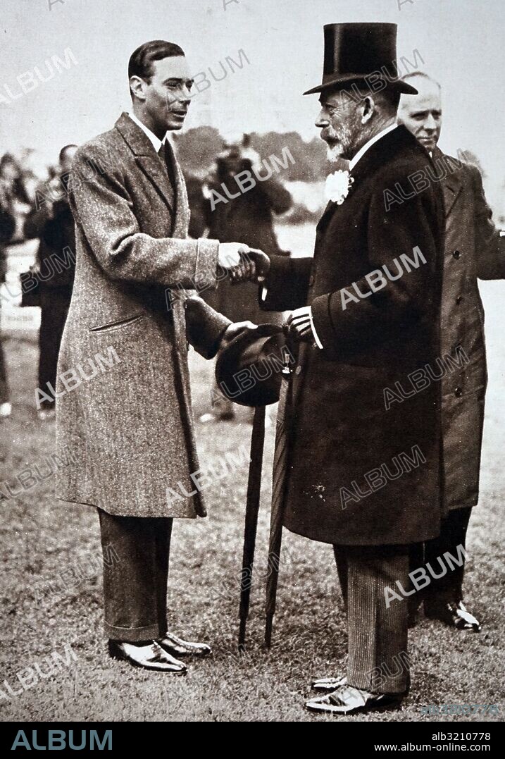 Photograph of King George V (1865-1936) and Prince Albert Frederick Arthur George (1895-1952) during the Royal Horse Show at Richmond. Dated 20th Century.