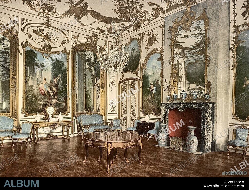 The Music Room in Sanssouci Palace in Potsdam; Brandenburg; Germany; c. 1900; Historic; digitally restored reproduction of a photochromic print from the period; Europe.