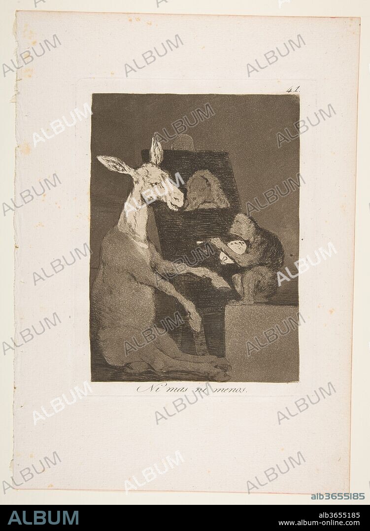 Plate 41 from 'Los Caprichos':  Neither more nor less (Ni mas ni menos.). Artist: Goya (Francisco de Goya y Lucientes) (Spanish, Fuendetodos 1746-1828 Bordeaux). Dimensions: Plate: 7 3/4 x 5 13/16 in. (19.7 x 14.8 cm)
Sheet: 11 5/8 x 8 1/4 in. (29.5 x 20.9 cm). Series/Portfolio: Los Caprichos. Date: 1799.