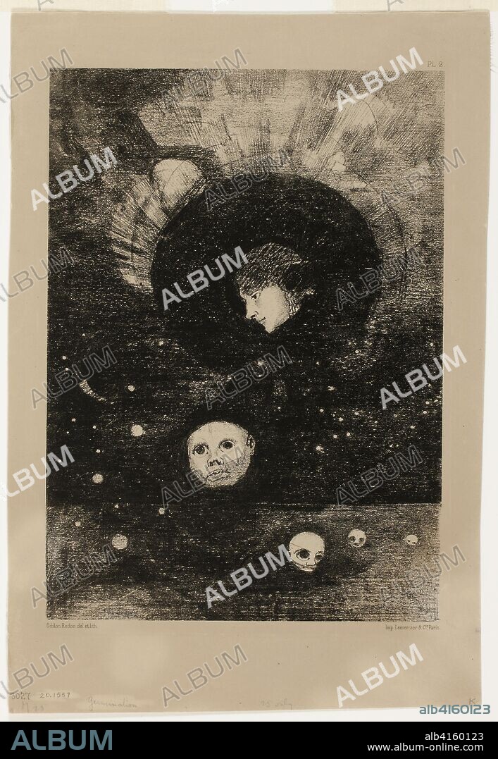 Germination, plate two from In Dreams. Odilon Redon; French, 1840-1916. Date: 1879. Dimensions: 273 × 195 mm. Lithograph on tan wove paper. Origin: France.