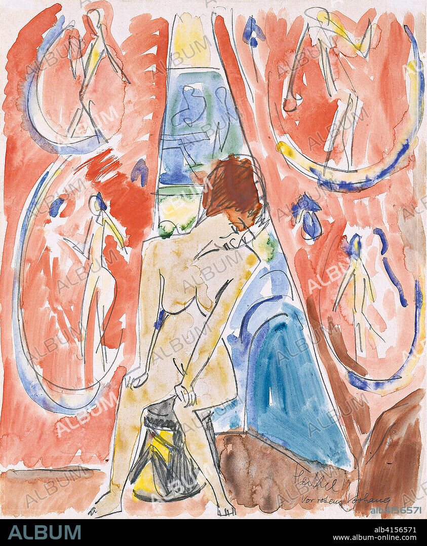 Erich Heckel (Döbein, 1883-Radolfzell, 1970). Before the Red Curtain (1912). Watercolor and pencil on paper. 44.6 x 36.3 cm.
