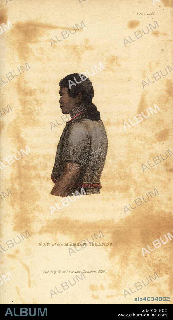 Man of the Chamorro people, Mariana Islands. Handcoloured copperplate engraving from Frederic Shoberl's The World in Miniature: The Asiatic Islands and New Holland, R. Ackermann, London, 1824.