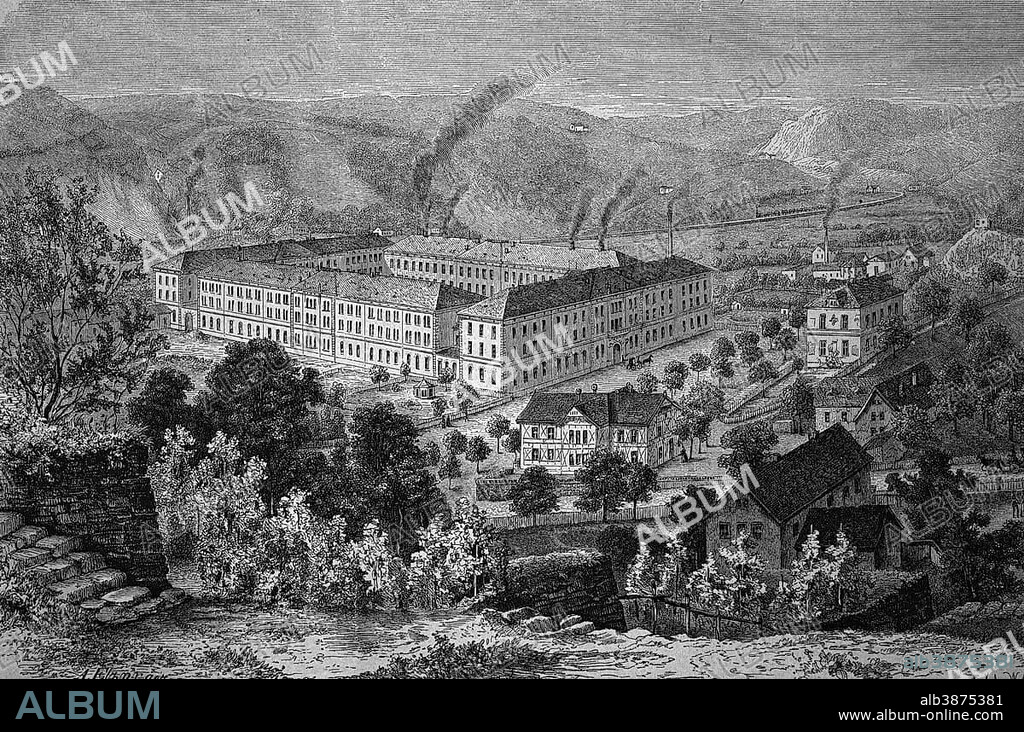 Porcelain factory in Meissen, Saxony, Germany, historical woodcut, circa 1870