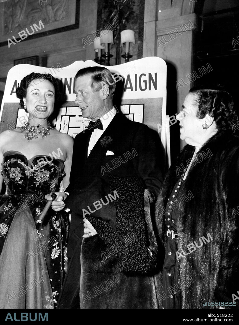The Duke and Duchess of Windsor and Elsa Maxwell are shown as they attended the ANTA Theatre Ball in the Hotel Plaza, New York City, Jan. 15, 1951. The hall was held for the benefit of the Academy Fund Campaign and the American National Theatre. October 17, 1954.