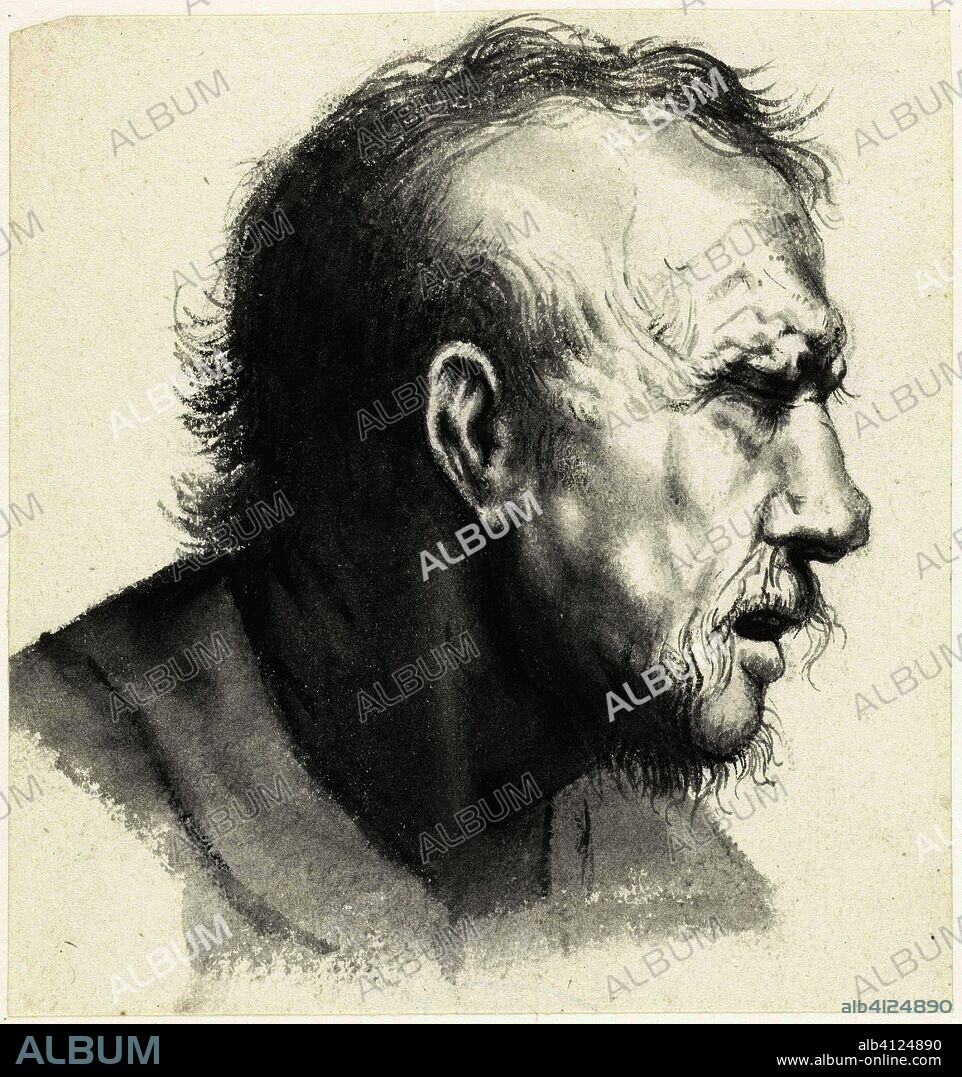 Head of the repentant Judas. Artist: Rembrandt van Rijn. Artist: Jan Georg van Vliet. Draughtsman: Moses ter Borch. Dating: after c. 1653 - before 1667. Place: Zwolle. Measurements: h 105 mm × w 100 mm.