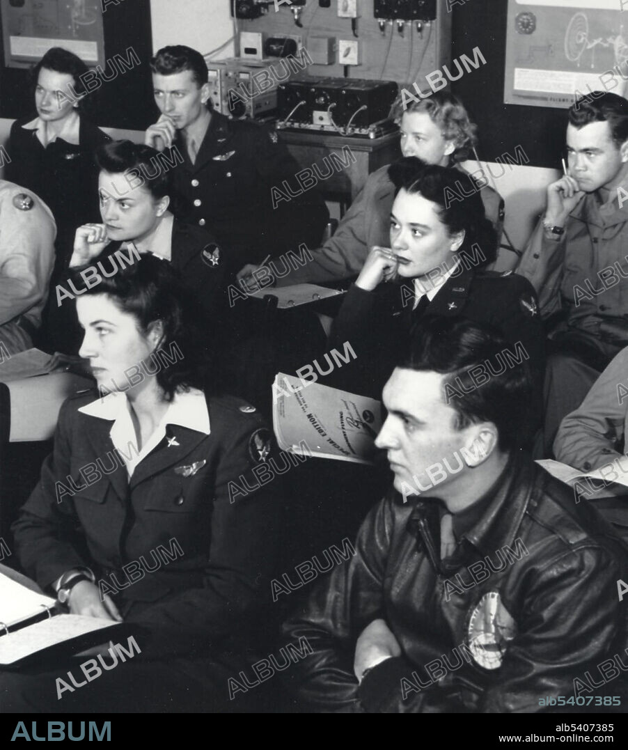 WASPs in classroom, Romulus Army Airfield, Michigan, 1944. The Women Airforce Service Pilots (WASP) was a civilian women pilots' organization, whose members were United States federal civil service employees. Members of WASP became trained pilots who tested aircraft, ferried aircraft and trained other pilots. Their purpose was to free male pilots for combat roles during WWII. Despite various members of the armed forces being involved in the creation of the program, the WASP and its members had no military standing. WASP was preceded by the Women's Flying Training Detachment (WFTD) and the Women's Auxiliary Ferrying Squadron (WAFS). Both were organized separately in September 1942. They were pioneering organizations of civilian women pilots, who were attached to the United States Army Air Forces to fly military aircraft during WWII. On August 5, 1943, the WFTD and WAFS merged to create the WASP organization. They flew over 60 million miles; transported every type of military aircraft; towed targets for live anti-aircraft gun practice; simulated strafing missions and transported cargo. Thirty-eight WASP members lost their lives and one disappeared while on a ferry mission, her fate still (2019) unknown. In 1977, for their WWII service, the members were granted veteran status, and in 2009 awarded the Congressional Gold Medal. USAF photo, 1940s.