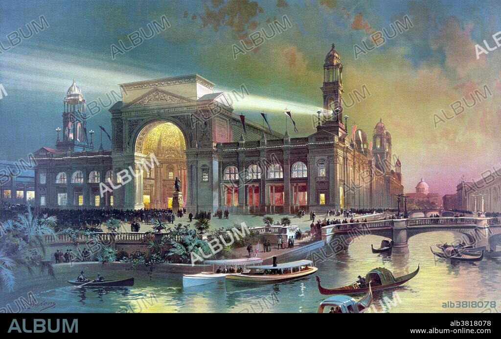 The World's Columbian Exposition was a world's fair held in Chicago in 1893 to celebrate the 400th anniversary of Christopher Columbus' arrival in the New World in 1492. Most of the buildings of the fair were designed in the neoclassical architecture style. The area at the Court of Honor was known as The White City. Facades were made not of stone, but of a mixture of plaster, cement, and jute fiber called staff, which was painted white, giving the buildings their "gleam". Architecture critics derided the structures as "decorated sheds". The buildings were clad in white stucco, which, in comparison to the tenements of Chicago, seemed illuminated. It was also called the White City because of the extensive use of street lights, which made the boulevards and buildings usable at night. Winters Art Litho. Company, 1892.