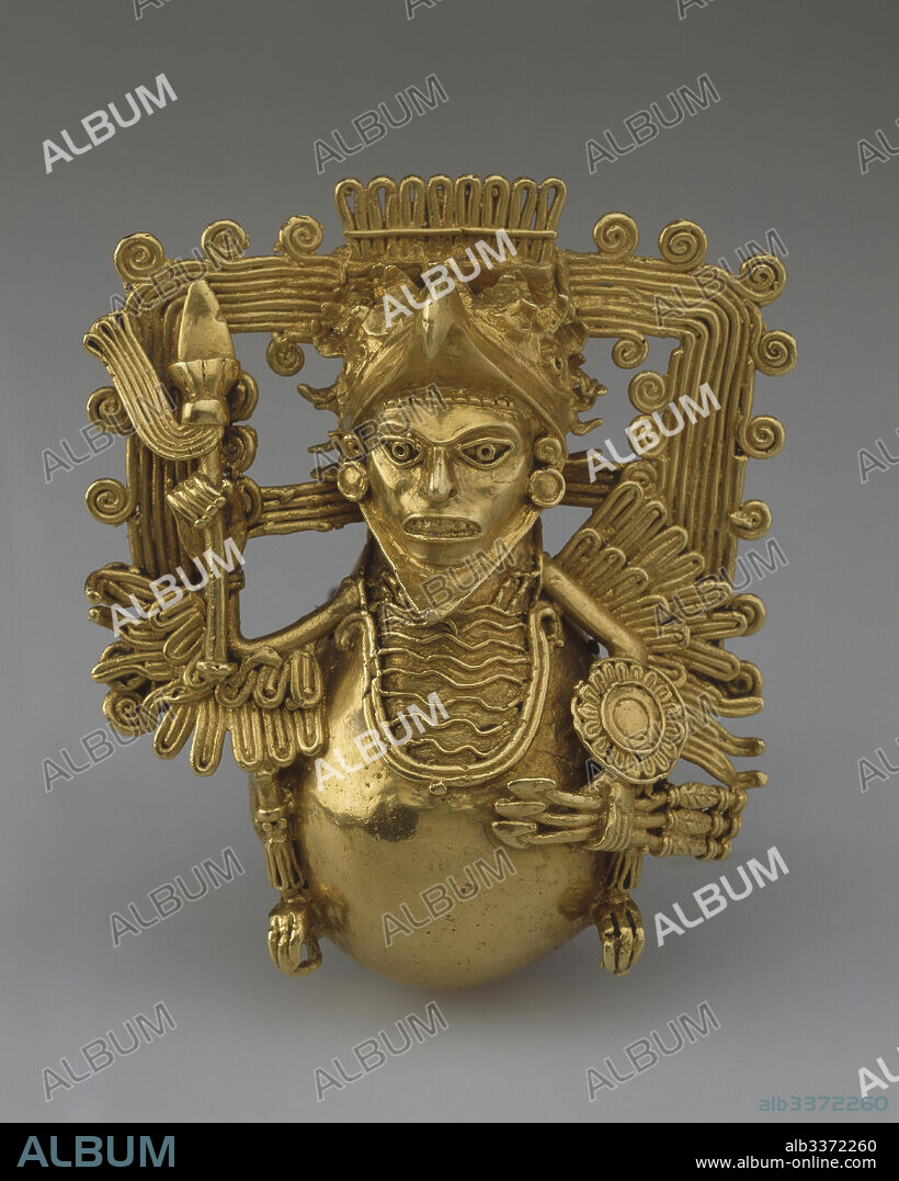 PRE-COLUMBIAN ART. Bell pendant, in the Form of an Eagle Warrior.