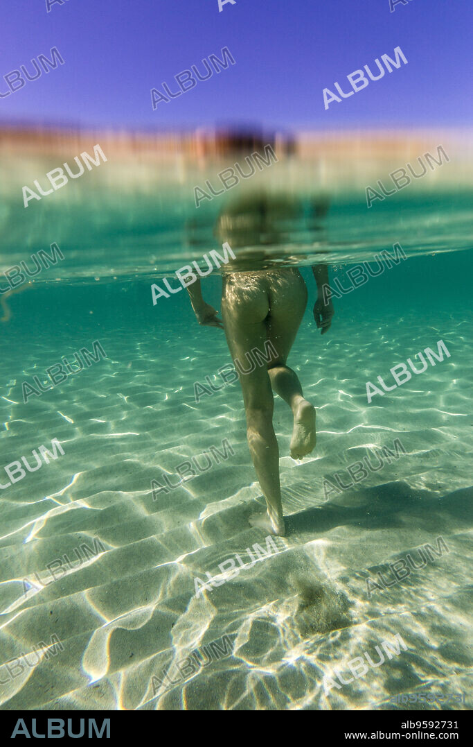 naked woman underwater, Cala Torta, Artá, Mallorca, balearic islands, spain, europe.