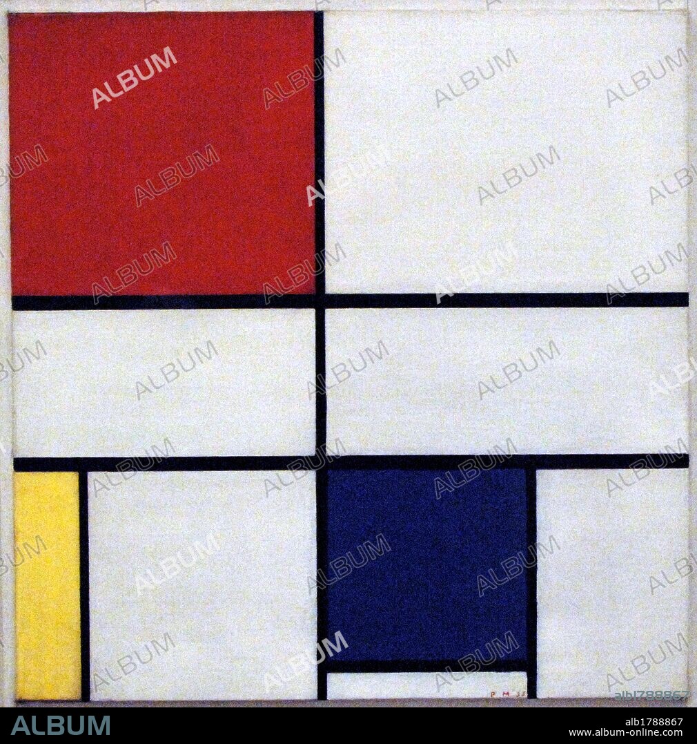 ARTE S. XX. HOLANDA. MONDRIAN, Piet (Amersfoort, 1872-Nueva York, 1944). Pintor y teórico del arte, uno de los representantes más radicales del neoplasticismo holandés. Las composiciones de este artista influyeron en el diseño arquitectónico y en la base de la abstracción geométrica. "COMPOSICION C (No III) EN ROJO, AMARILLO Y AZUL" (1935). Oleo sobre lienzo. Tate Modern. Londres. Inglaterra. Reino Unido.