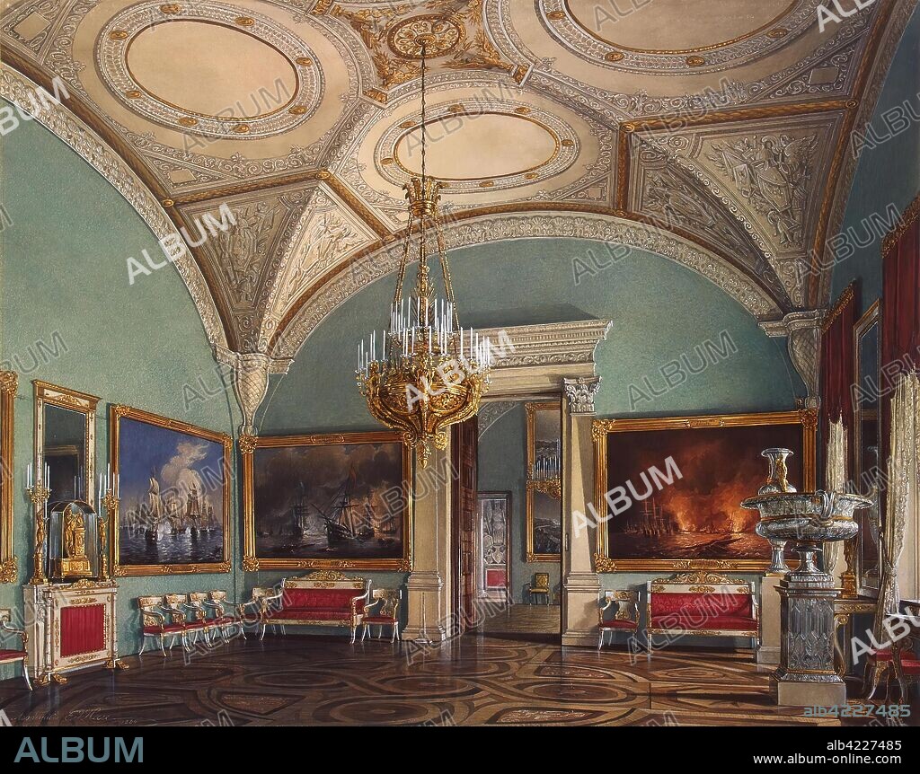 EDWARD HAU. 'Interiors of the Winter Palace. The Fourth Room of the War Gallery'. Russia, 1864. Dimensions: 29,2x37,2 cm.