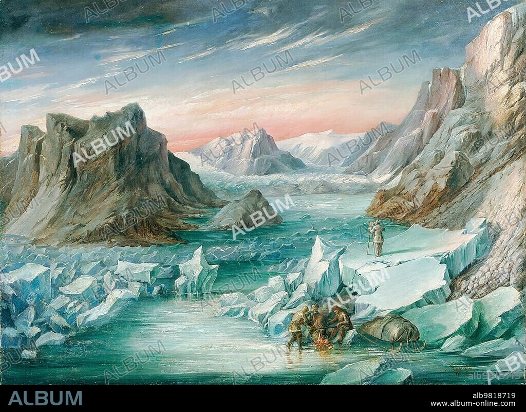 German North Pole Expedition to East Greenland 1869, painting by Josef Lang, Historic, digitally restored reproduction from an original of the time