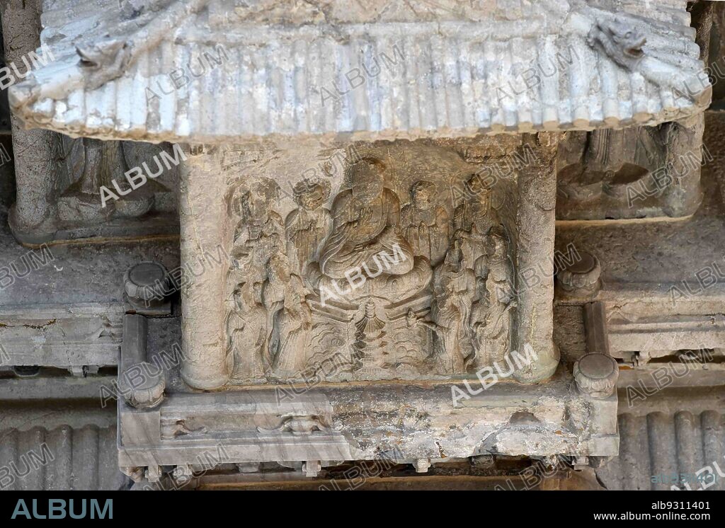 Goryeo, Korea: Ten-story Stone Pagoda. 1348, traditional tower, the Yuan Dynasty (China) style. Each floor has a different content, taken away by Japan in 1907 and returned to Korea in 1918. Goryeo (918-1392), the dynasty after three kingdoms period before the Joseon dynasty.