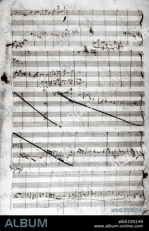 Mahler, Gustav Komponist und Dirigent; 1860-1911. Werke: Das klagende Lied. Für Soli, gem. Chor u. Orchester (Text: Mahler nach L. Bechstein u. Gebr. Grimm; 1880, 2. Fassung 1898; UA 1901). Eigenhändige Notenhandschrift des 2. Teils "Der Spielmann". 10. Seite.