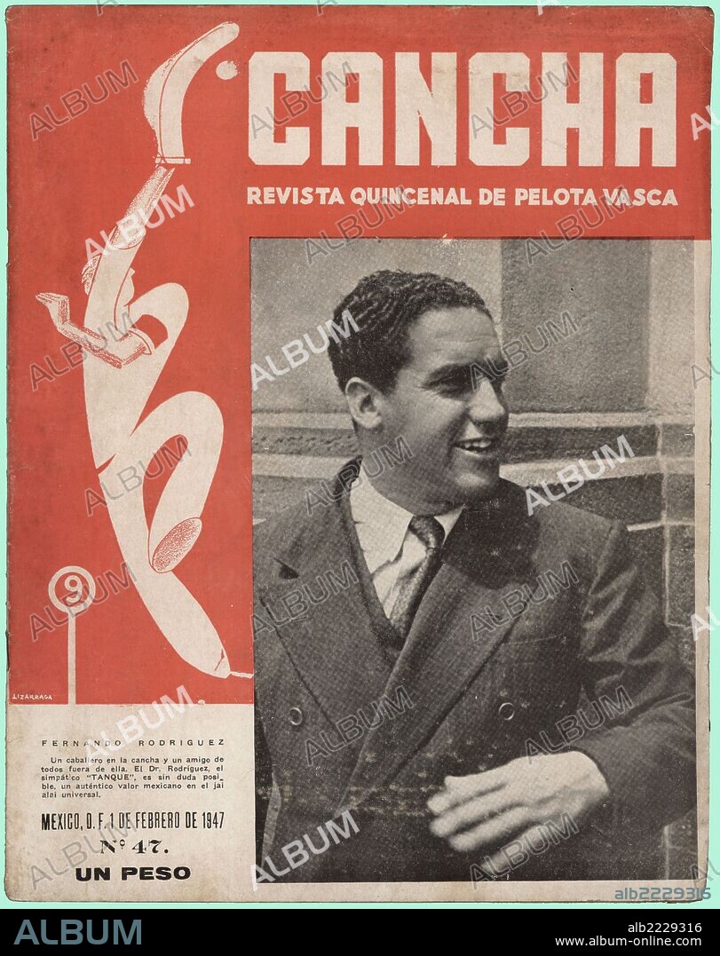 Portada de la revista de pelota vasca Cancha. Méjico, 1947.