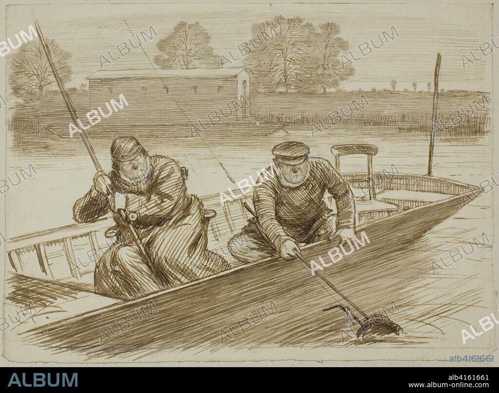CHARLES SAMUEL KEENE. Fishing Scene. Charles Keene; English, 1823-1891. Date: 1879-1889. Dimensions: 147 × 202 mm. Pen and brown ink, with brush and brown wash and touches of white gouache, on cream wove paper, laid down on ivory wove card. Origin: England.