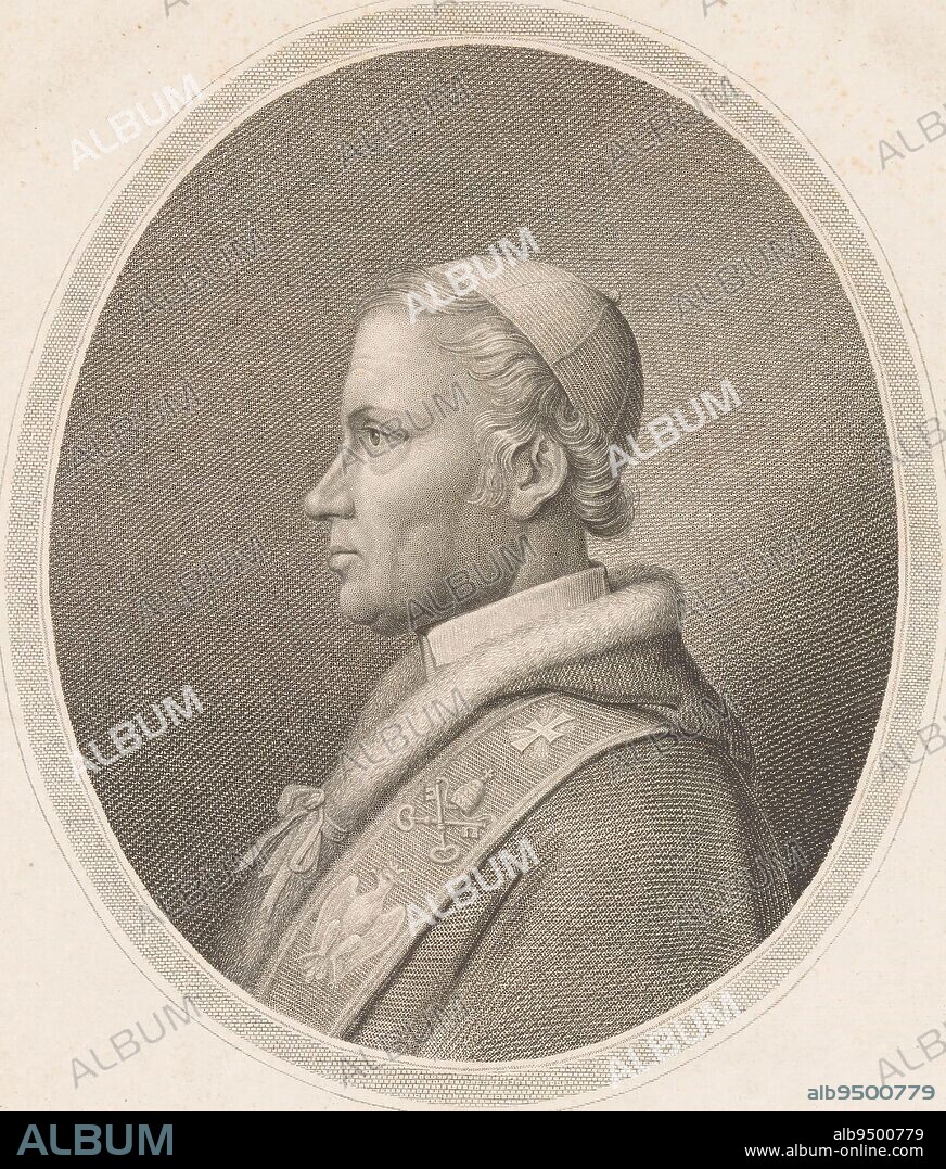 Portrait of Pope Leo XII, print maker: Leopold Beyer, (mentioned on object), publisher: Artaria & Co., (mentioned on object), Vienna, 1823 - 1877, paper, etching, engraving, h 276 mm - w 202 mm.