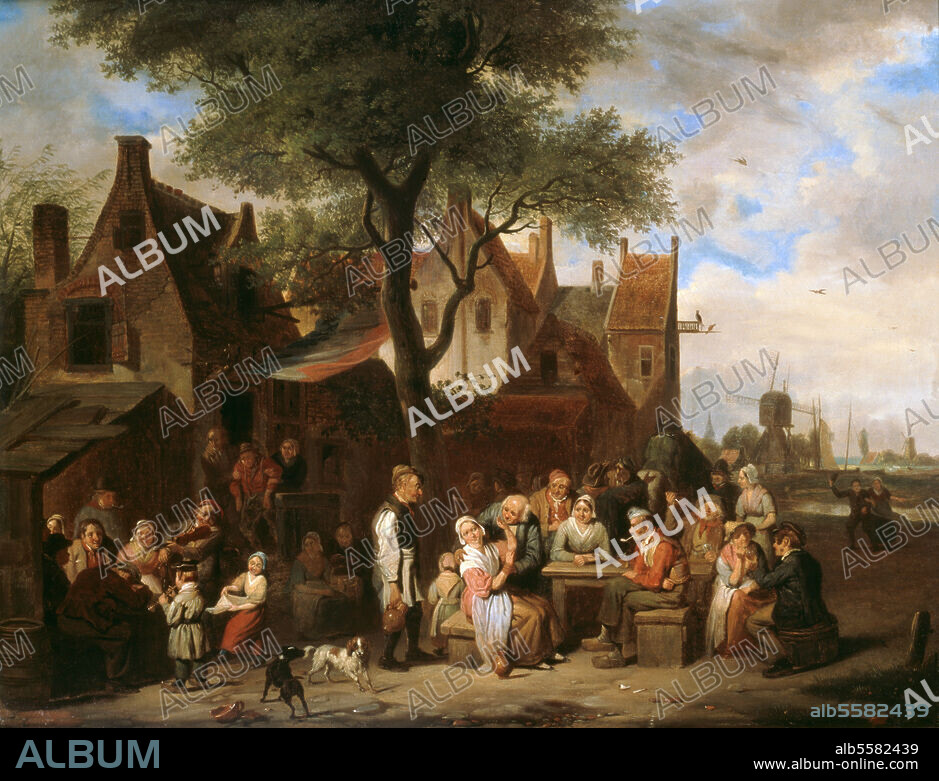 JAN HENDRIK GROOTVELT. Grootvelt, Jan Hendrik 1808-1855. "Vor der Schenke", 1841. (Holländische Szene des 17. Jahrhunderts). Öl auf Holz, 45,5 × 58,5 cm. Kunsthandel London, Sotheby's, 28. November 1990, Lot 48.