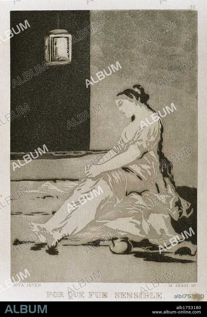 ARTE S. XVIII. ESPAÑA. GOYA, Francisco (Fuendetodos, 1746-Burdeos, 1828). Pintor y grabador español. "POR LO QUE FUE SENSIBLE". Aguafuerte que perteneece a la colección de 84 grabados titulada "CAPRICHOS" de temática satírico-fantasmagórica, editados en el año 1799. Reproducción de M. Seguí i Riera.