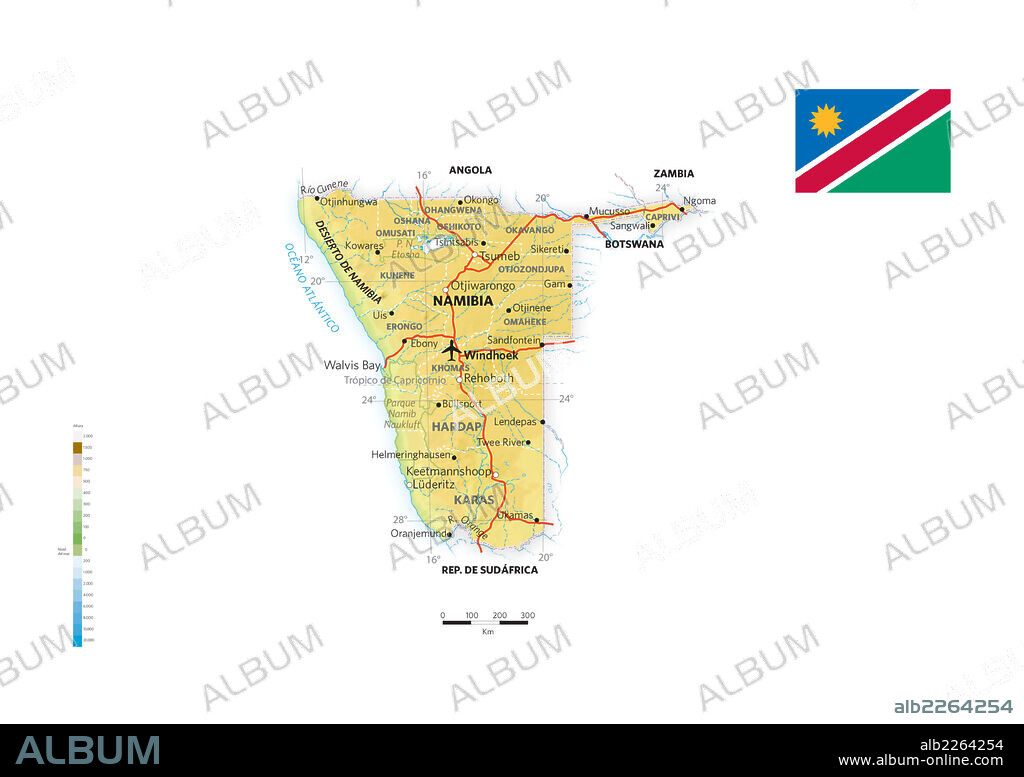 NAMIBIA. Mapa físico y político de Namibia.