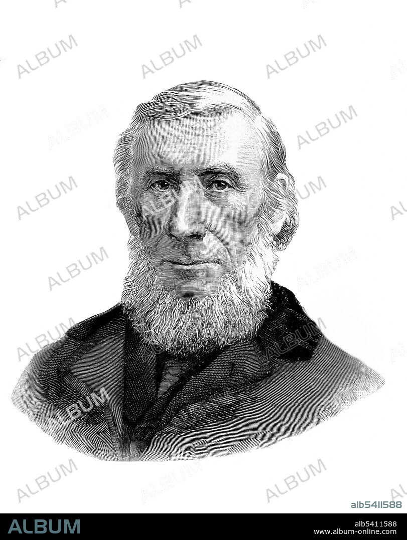 John Tyndall (August 2, 1820 - December 4, 1893) was an Irish physicist and medical educator. Beginning in the late 1850s, Tyndall studied the action of radiant energy on the constituents of air. He was the first to correctly measure the relative infrared absorptive powers of the gases nitrogen, oxygen, water vapor, carbon dioxide, ozone and methane. He explained the heat in the Earth's atmosphere in terms of the capacities of the various gases in the air to absorb radiant heat. A very sensitive way to detect particulates is to bathe the air with intense light. The scattering of light by particulate impurities in air and other gases, and in liquids, is known today as the Tyndall Effect or Tyndall Scattering. He published seventeen books, which brought state-of-the-art 19th century experimental physics to a wider audience. Besides being a scientist, Tyndall was a science teacher and evangelist for the cause of science. From 1853-87 he was professor of physics at the Royal Institution of Great Britain in London. In his later years Tyndall often took chloral hydrate to treat his insomnia. In 1893 he died from an accidental overdose of this drug. He was 73 years old. Wood engraving, 1893, after Elliott & Fry.