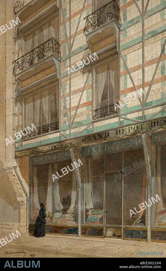 EUGENE VIOLLET-LE-DUC. Eugène Viollet-le-Duc 1814-1879.  Maisons à pans de fer et revêtement de faïence. 1871. pencil on paper cm 48 x 37.