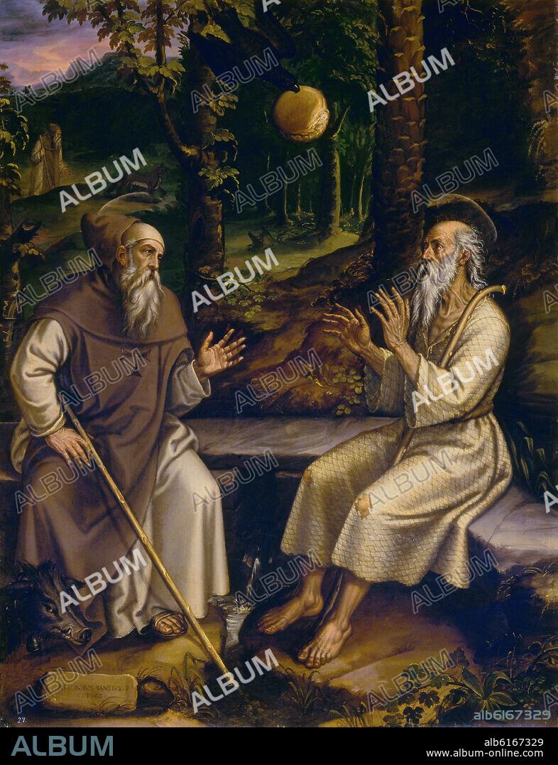 ALONSO SANCHEZ COELLO (1531-1588). SAN PABLO ERMITAÑO Y SAN ANTONIO ABAD - SIGLO XVI -RENACIMIENTO ESPAÑOL -.