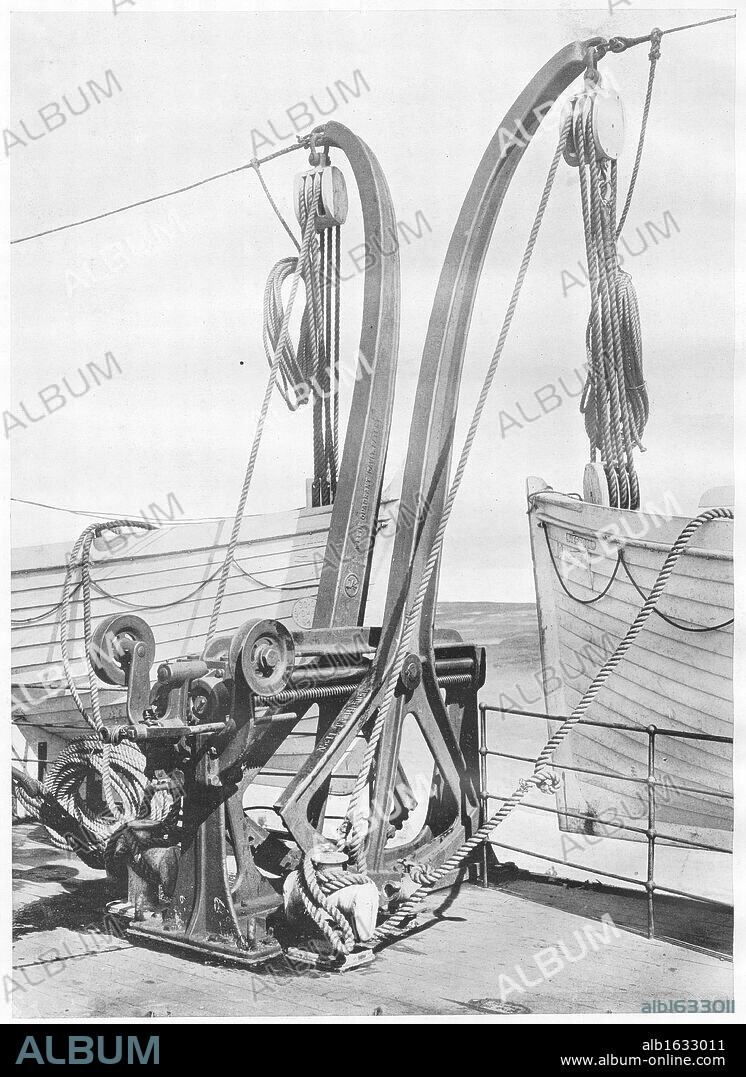 Titanic Lifeboats. RMS Titanic Lifeboats. Illustration showing a pair of the Welin Davits on board Titanic used to lower the lifeboats into the water. Titanic was built by Harland & Wolff in Belfast Ireland during 1910 - 1911 and later sank on April 15th, 1912 after striking an iceberg off the coast of New Foundland with the loss of 1,522 passengers and crew during her maiden voyage from Southampton, England to New York, USA, with the loss of 1,522 passengers and crew. (Photo by Titanic Images/Universal Images Group).
