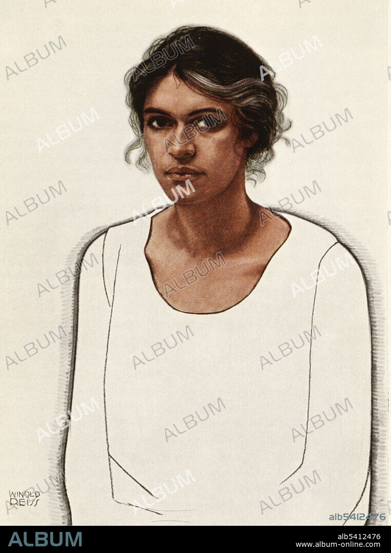 Elise Johnson McDougald (1885-1971), aka Gertrude Elise McDougald Ayer, was an American educator, writer, activist and the first African-American woman principal in New York City public schools. McDougald's essay "The Double Task: The Struggle for Negro Women for Sex and Race Emancipation" was published in the March 1925 issue of Survey Graphic magazine, Harlem: The Mecca of the New Negro. This particular issue, edited by Alain Locke, helped usher in and define what is now known as the Harlem Renaissance. McDougald's contribution to this magazine, which Locke adapted for inclusion as "The Task of Negro Womanhood" in his 1925 anthology The New Negro: An Interpretation, is an early example of African-American feminist writing. Artwork by Winold Reiss (1886-Aug 1953), 1925.